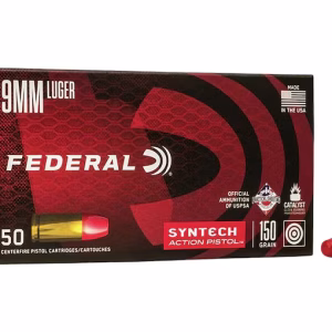 federal syntech 9mm luger ammo 150 grain total synthetic jacket (tsj)