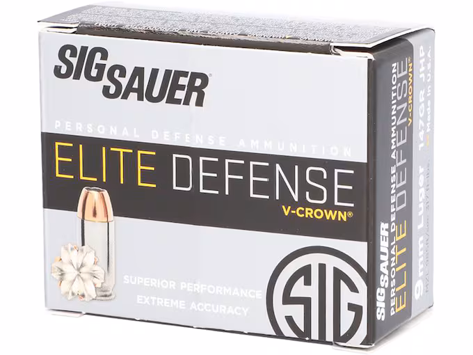 sig sauer elite defense 9mm luger ammo 147 grain sig v crown jacketed hollow point sig sauer elite defense 9mm luger ammo 147 grain sig v crown jacketed hollow point