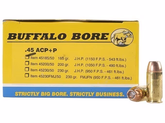 buffalo bore 45 acp +p ammo 185 grain jacketed hollow point buffalo bore 45 acp +p ammo 185 grain jacketed hollow point