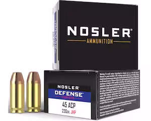 nosler defense 45 acp +p ammo 230 grain bonded jacketed hollow point box of 20