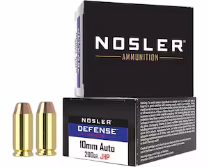 nosler defense 10mm auto ammo 200 grain jacketed hollow point box of 20