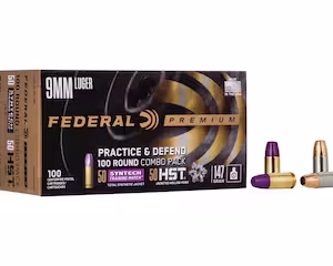federal premium practice and defend hst/syntech combo 9mm luger ammo 147 grain total synthetic jacket and jacketed hollow point box of 100