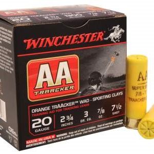 winchester 20 gauge aasc207to traacker orange sporting clays 2 3/4" 7/8 oz #7.5 shot 1300fps case 250 rounds