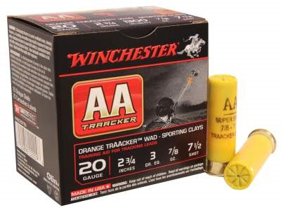 winchester 20 gauge aasc207to traacker orange sporting clays 2 3/4" 7/8 oz #7.5 shot 1300fps case 250 rounds winchester 20 gauge aasc207to traacker orange sporting clays 2 3/4" 7/8 oz #7.5 shot 1300fps case 250 rounds