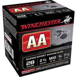 winchester 28 gauge ammunition aa super sport aasc287 2 3/4" 7.5 shot 3/4oz 1300fps 250 rounds