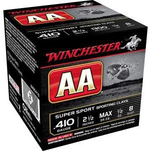 winchester 410 bore aa super sport sporting clays aasc418 2 1/2" 1/2 oz #8 shot 1300fps case of 250 rounds