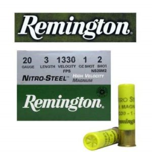 remington 20 gauge ammunition nitro steel ns20m2 3" 1oz #2 case 1330fps 250 rounds