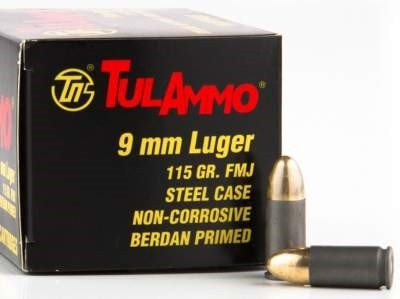 tula 9mm luger ammunition 115 grain full metal jacket steel case 1000 rounds