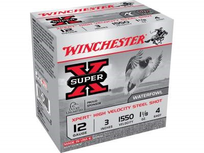 winchester 12 gauge xpert high velocity ammunition wex1234 3" 1 1/8 oz #4 non toxic steel shot case 1550fps 250 rounds winchester 12 gauge xpert high velocity ammunition wex1234 3" 1 1/8 oz #4 non toxic steel shot case 1550fps 250 rounds