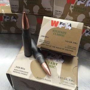 wolf 308 win ammunition military classic wmc308fmj145 145 grain bi metal full metal jacket case of 500 rounds
